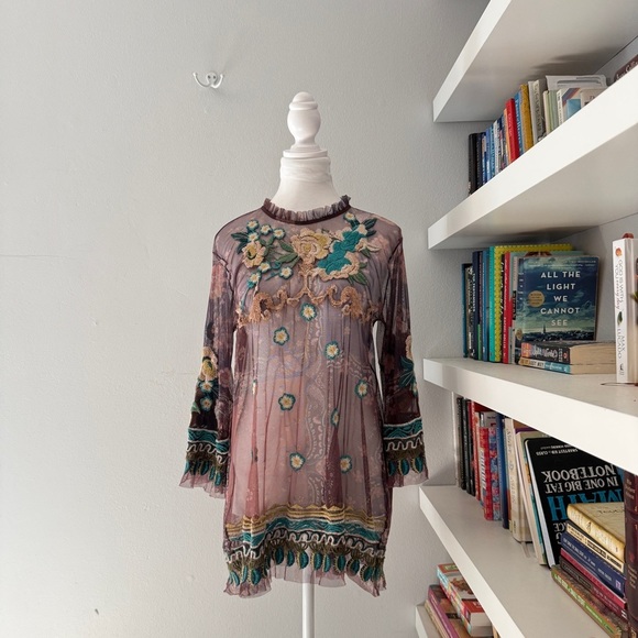 Johnny Was Tops - Johnny Was Biya  Renley Mesh Sheer Top with Floral Embroidery Medium no slip